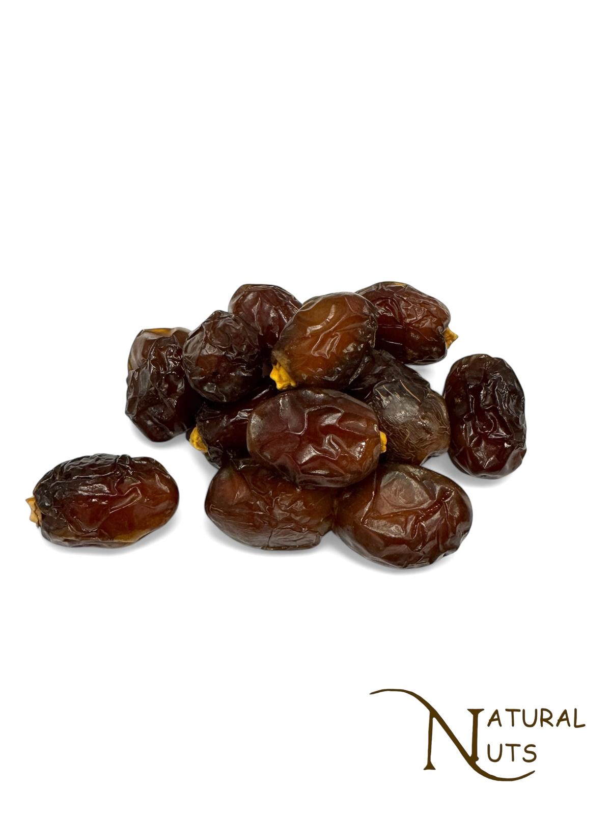 natuurlijke dadels zonder toegevoegde suikers, verpakt per 250 gram, 500 gram, 1 kilo of 5 kilo. 