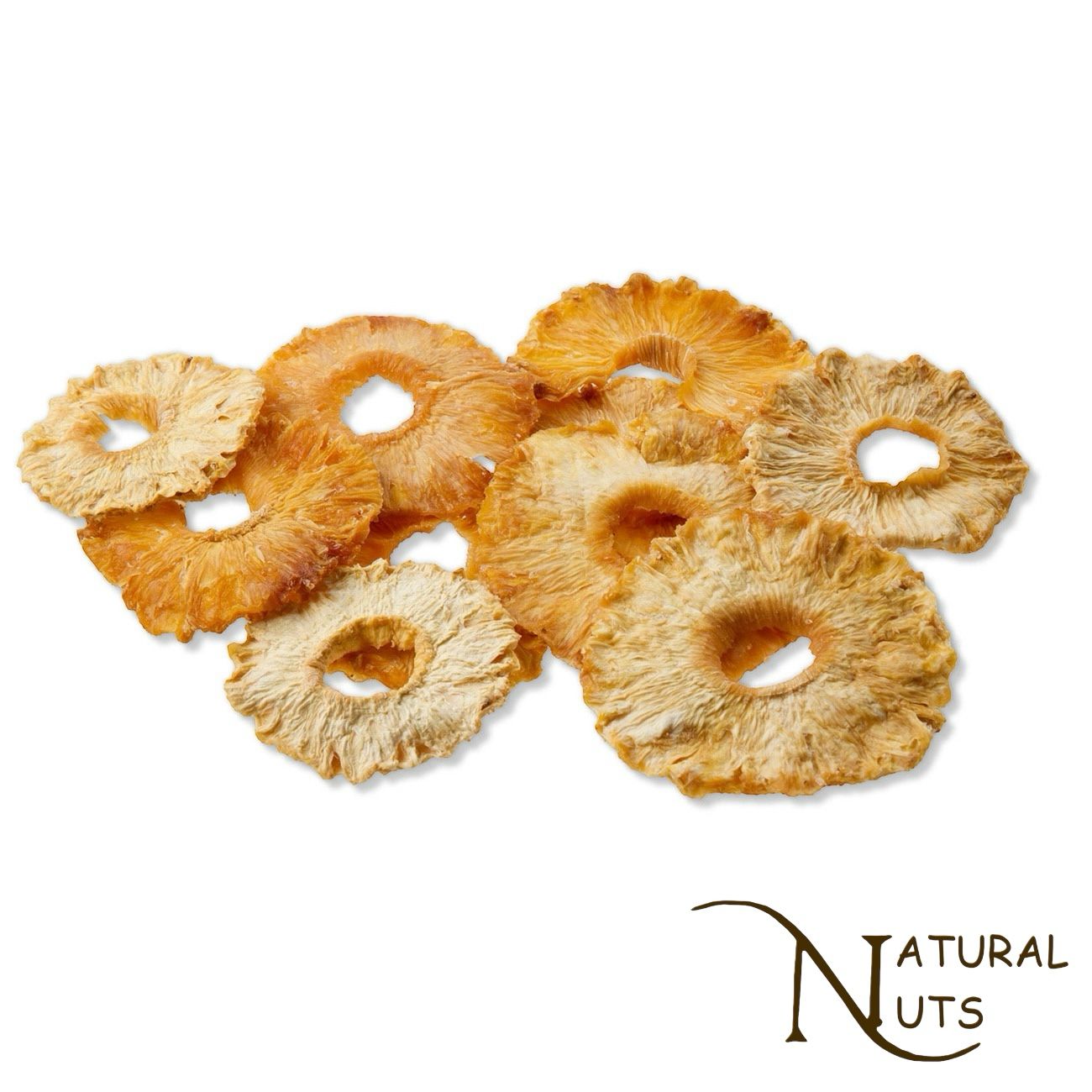 Gedroogde ananasringen 100% ananas, zonder toevoegingen, perfect voor snacks, muesli of als ingrediënt in recepten.